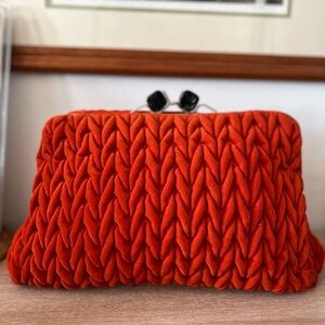 INZI Orange Crossbody Braided Knit Clutch Bag